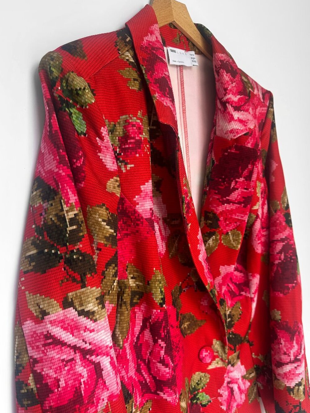 ASOS LUXE Curve Red Tapestry Rose Floral Print Tailored Blazer Sz 16